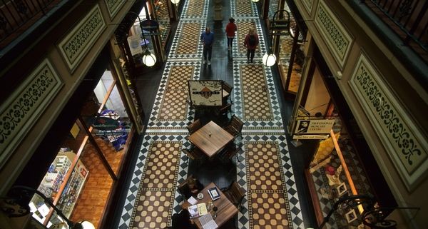 The shopping mall of the Adelaide Arcade in the centre of Adelaide, Adelaide, South Australia, Australia