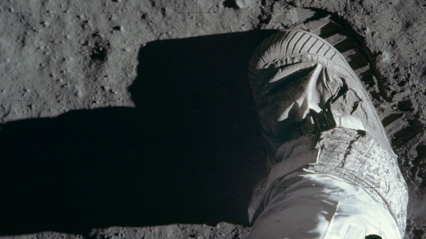 Buzz Aldrin's boot on lunar soil, Apollo 11 mission