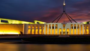 Parliament House at night in Canberra, Australian Capital Territory (© Tony Bowler/Alamy)(Bing Australia)