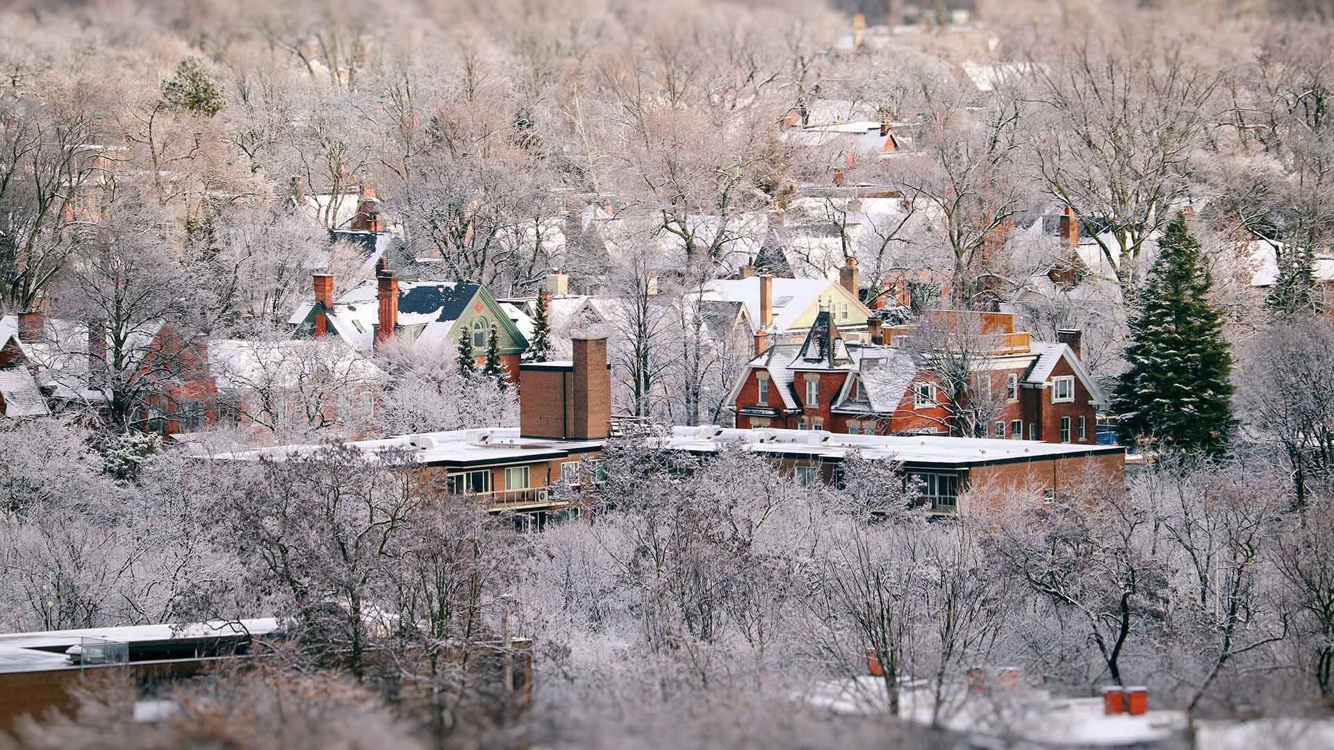 Areal view of Toronto cityscapes on a winter morning