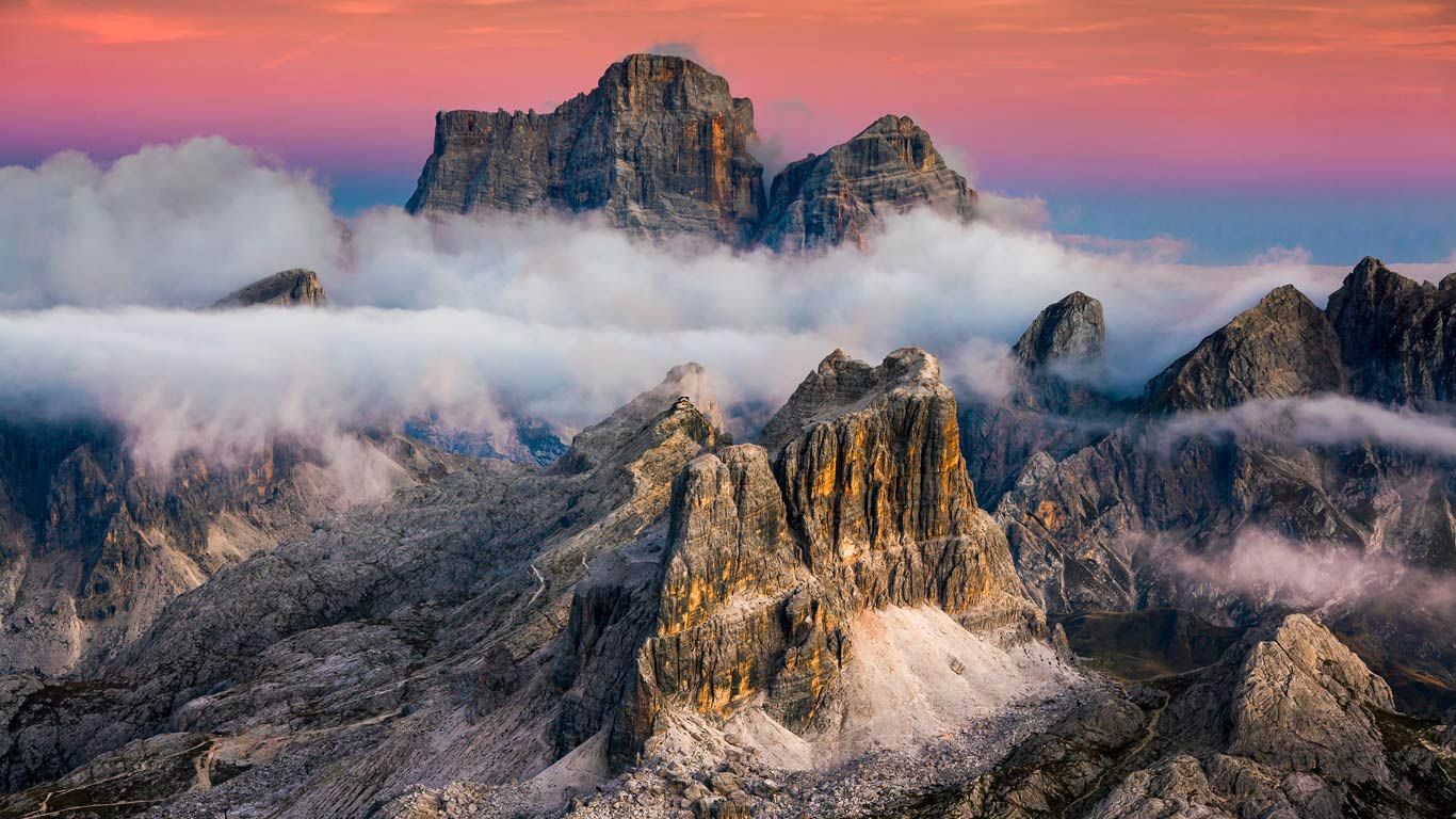 Averau and Monte Pelmo seen from Lagazuoi mountain near Cortina d'Ampezzo, Italy