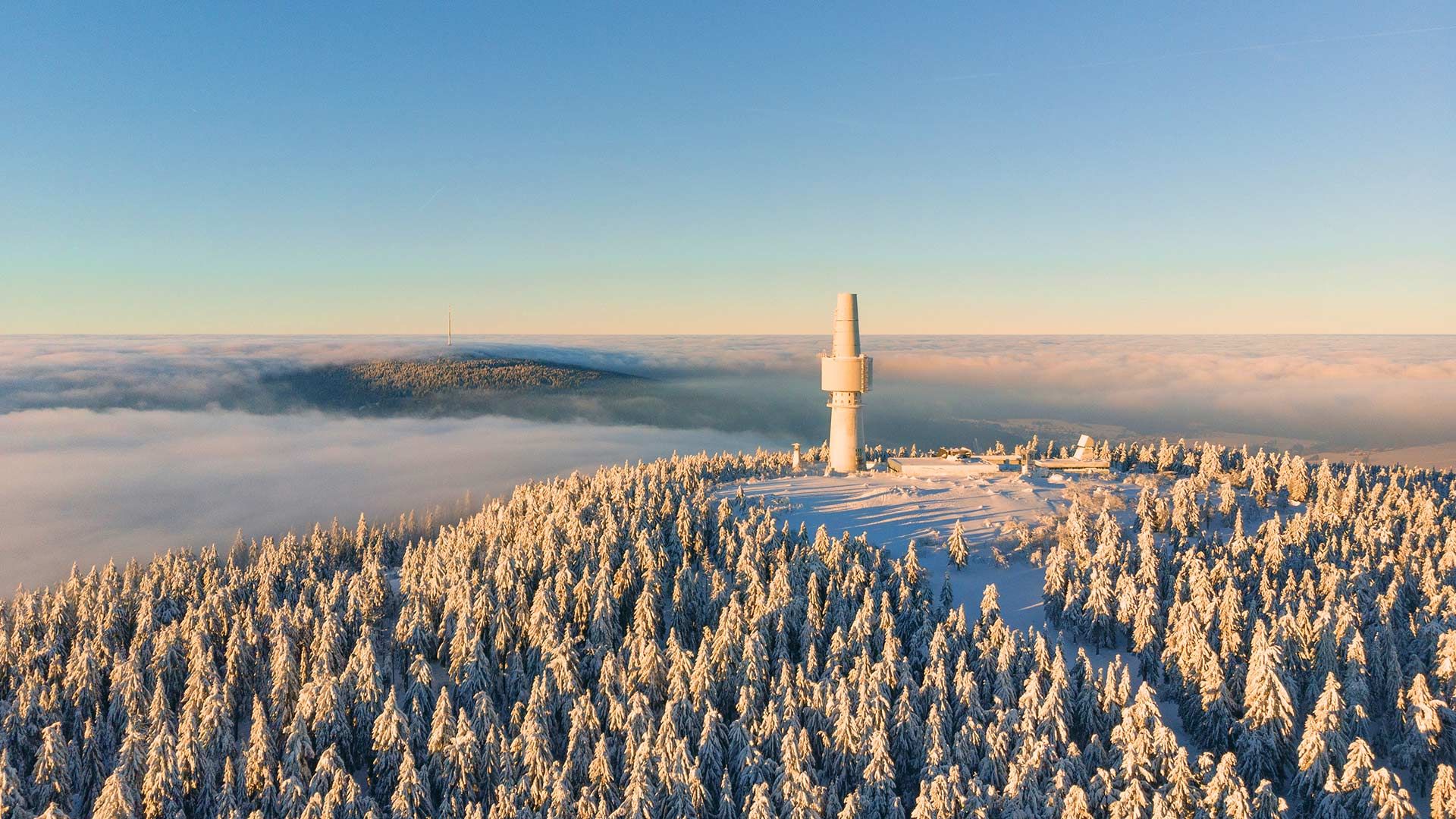 Aerial view of the Ochsenkopf and Schneeberg mountains, Bavaria, Germany