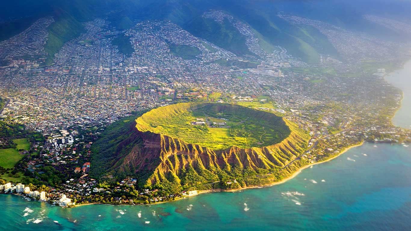Aerial view of Diamond Head, Oahu, Hawaii