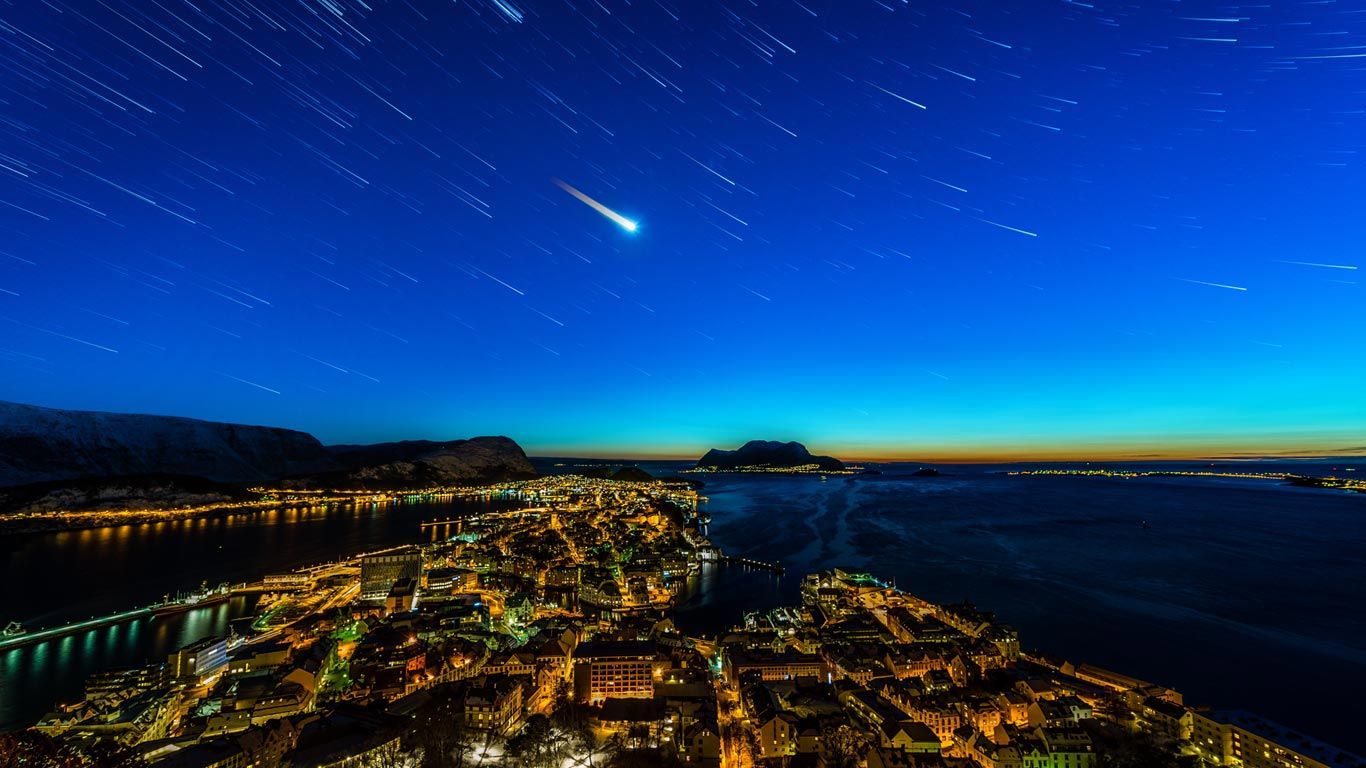 Star trails over Ålesund, Norway