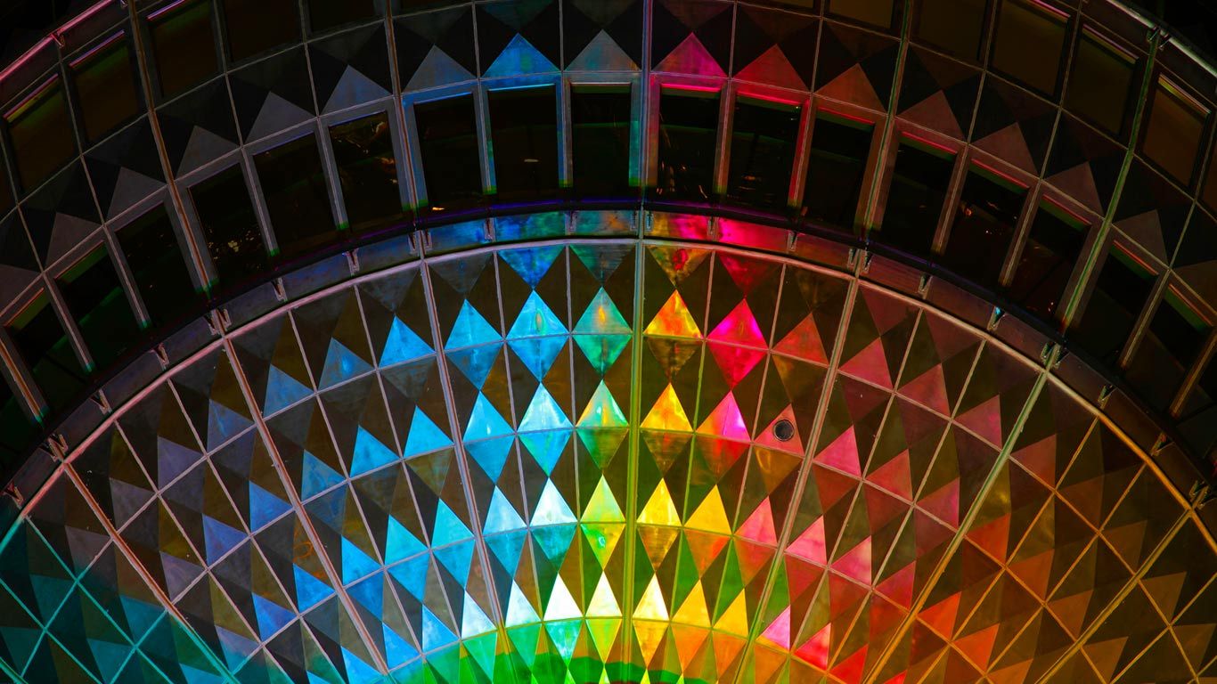 Detail of a television tower illuminated during the Festival of Lights in 2011, Berlin, Germany