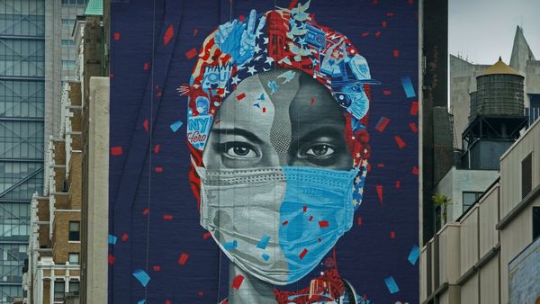 \'Now & Forever,\' a mural by Tristan Eaton honoring health care workers, May 11, 2020, in New York City