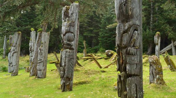 Mortuary poles containing remains of high status people