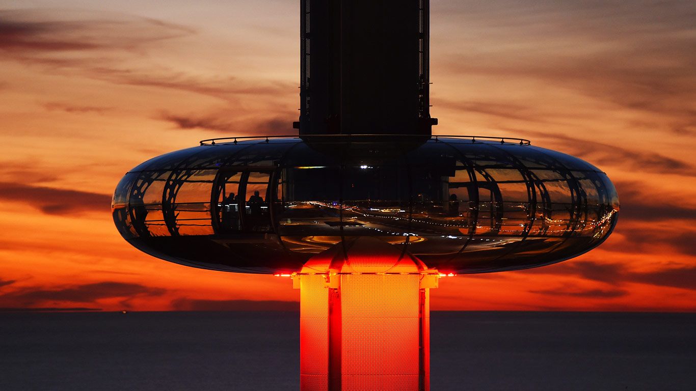 The British Airways i360 tower at dusk on the seafront of Brighton
