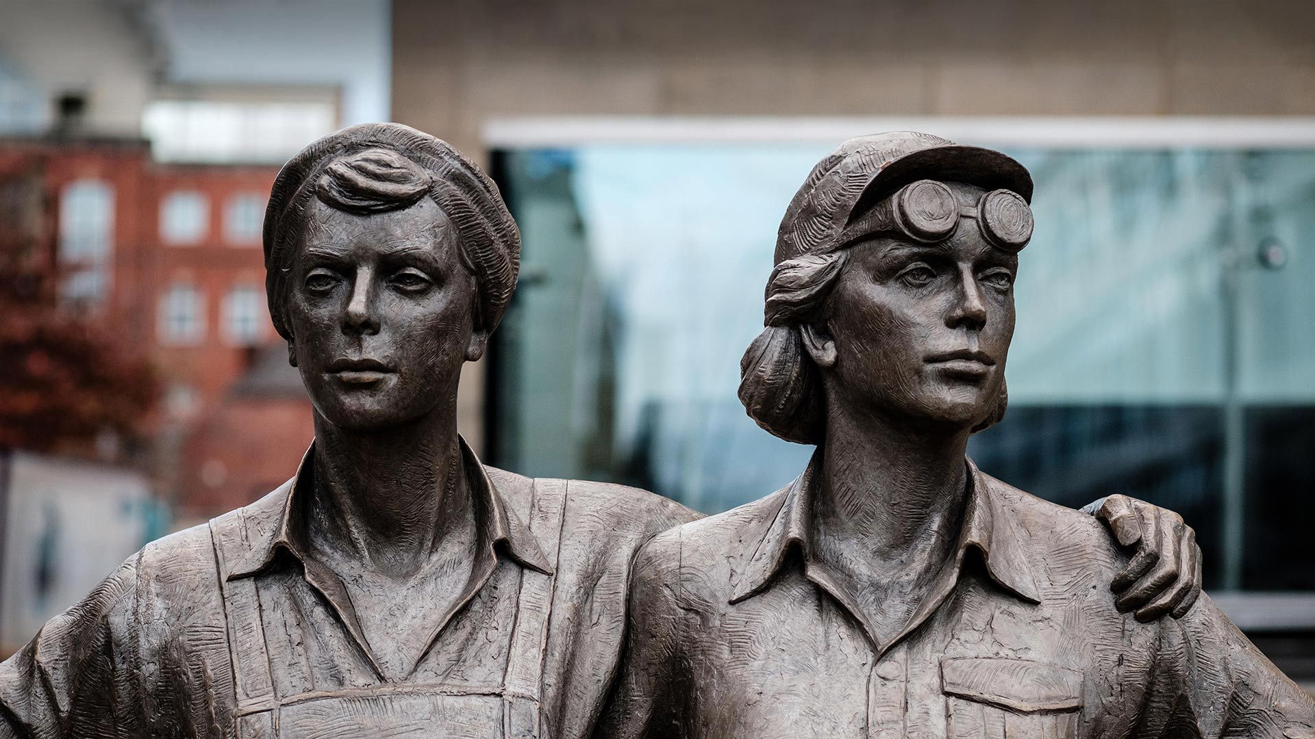 Women of Steel bronze sculpture in Sheffield city centre, by sculptor Martin Jennings.