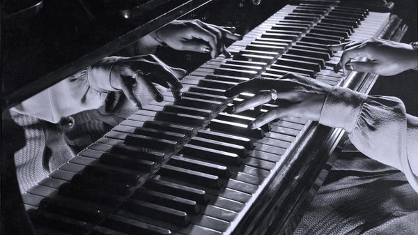 Close-up of the hands of jazz pianist Mary Lou Williams during a jam session held in New York City, USA, 1943