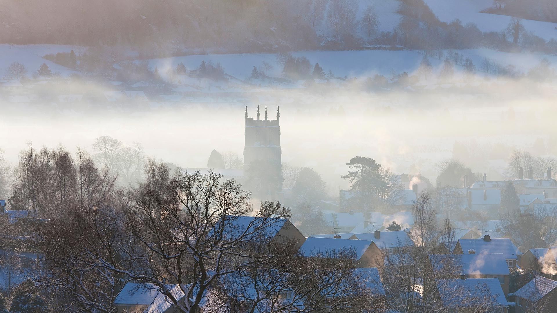 View of Wotton-Under-Edge, Cotswolds, in winter with snow