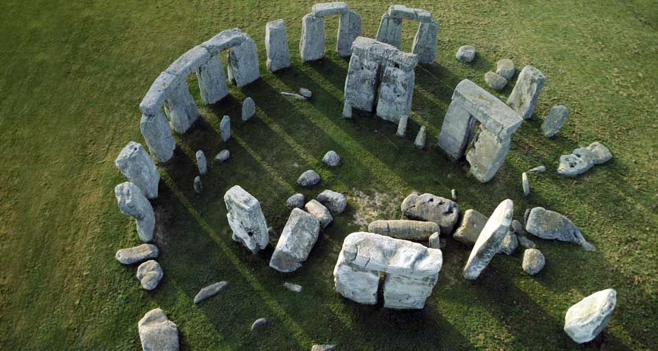 An aerial view of Stonehenge, Wiltshire, UK
