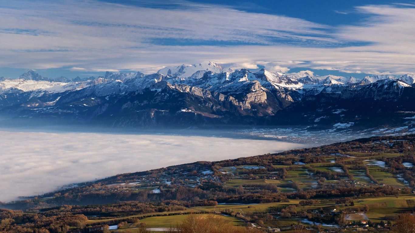 The Mont Blanc massif, seen from Mont Salève, France