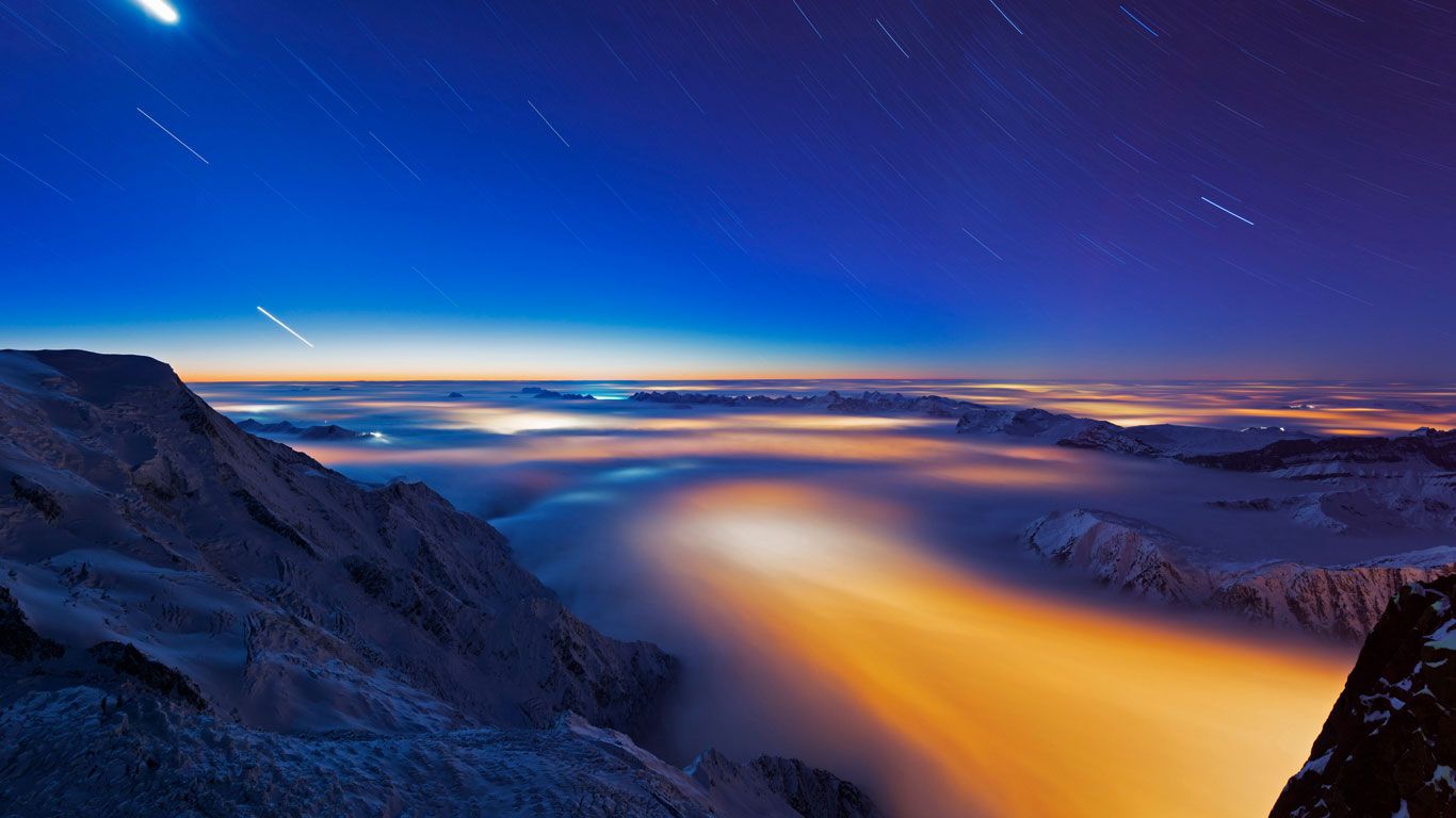Sea of clouds over Chamonix Valley, France