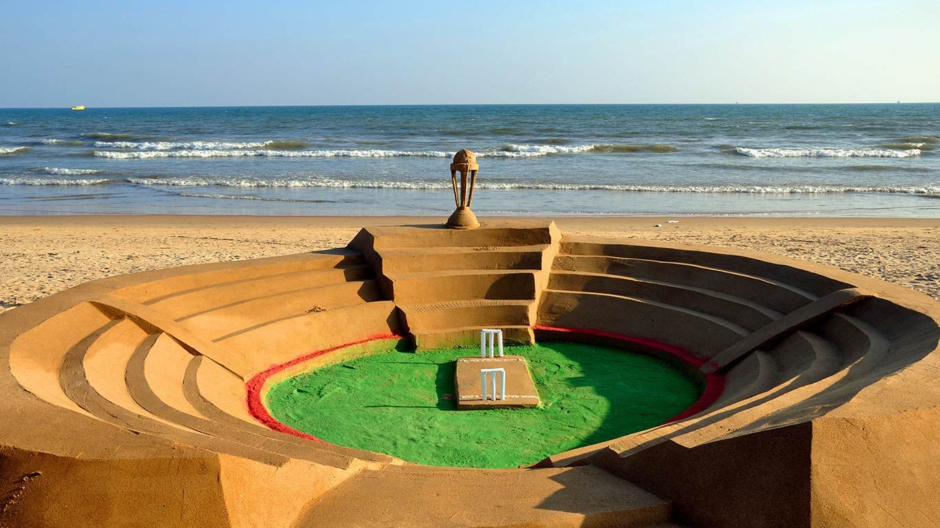 A cricket stadium made from sand in Puri, Odisha, India