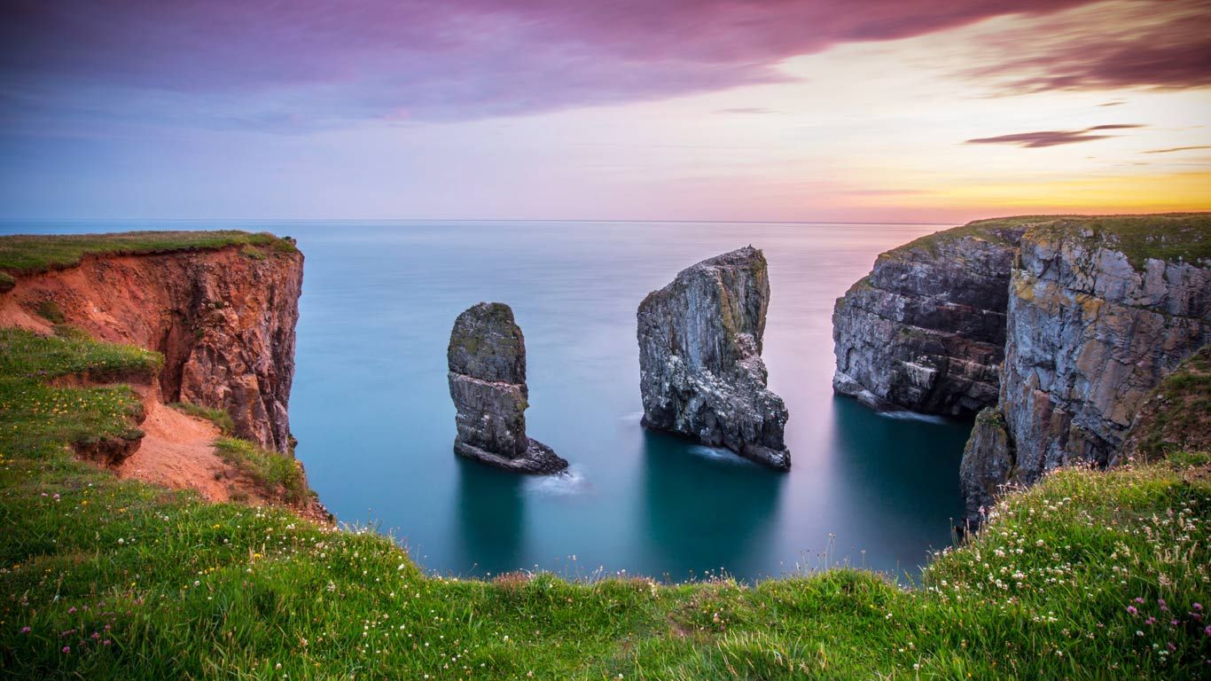 Stack Rocks at Castlemartin on the Pembrokeshire coastline, West Wales