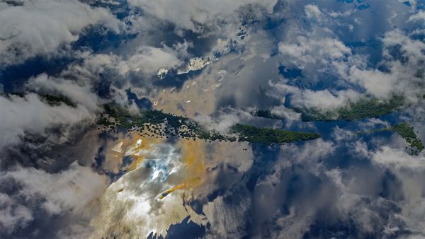 Aerial view of the Amazon River basin near Manaus, Brazil