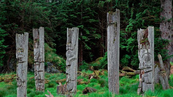 Haida totem poles on Haida Gwaii in British Columbia, Canada