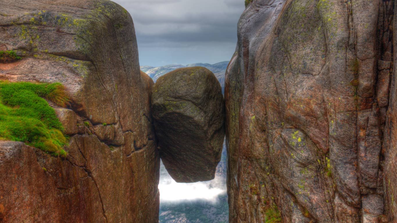 The Kjeragbolten boulder on Kjerag, a mountain, Rogaland, Norway