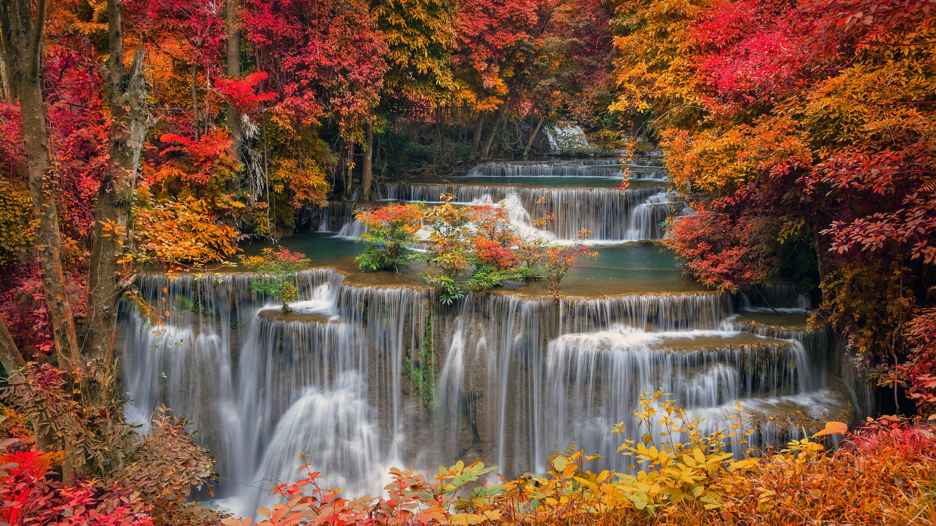 Huay Mae Khamin waterfall in Khuean Srinagarindra National Park, Thailand