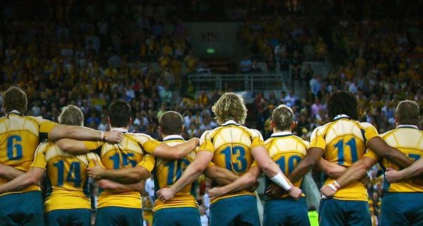 James O'Connor of the Wallabies is tackled during the 2009 Bledisloe Cup match between the New Zealand All Blacks and the Australian Wallabies at the National Stadium in Tokyo, Japan