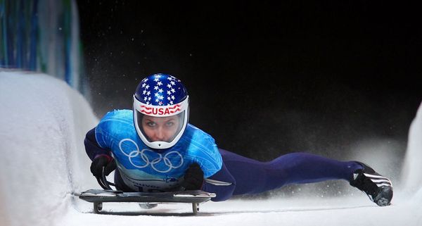 Noelle Pikus-Pace of the USA practices during skeleton training at the Vancouver 2010 Winter Olympics on 16 February 2010