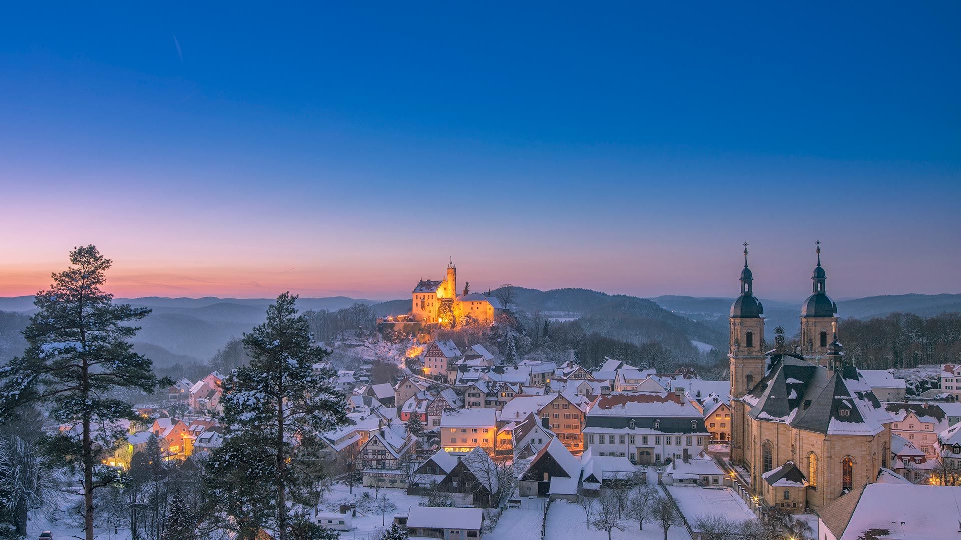 View over the village of Gößweinstein and Gössweinstein castle, Bavaria, Germany