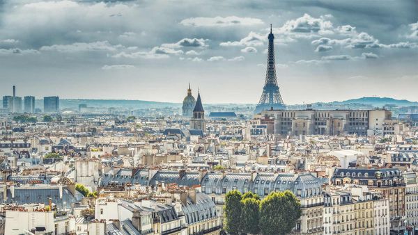 View of Paris, France, with the Eiffel Tower taken from Notre Dame Cathedral