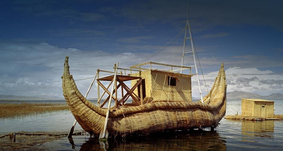 Papyrus boat on Lake Titicaca, Bolivia