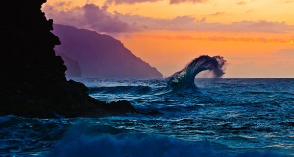 Wave breaking off Ke'e Beach on Kauai, Hawaii