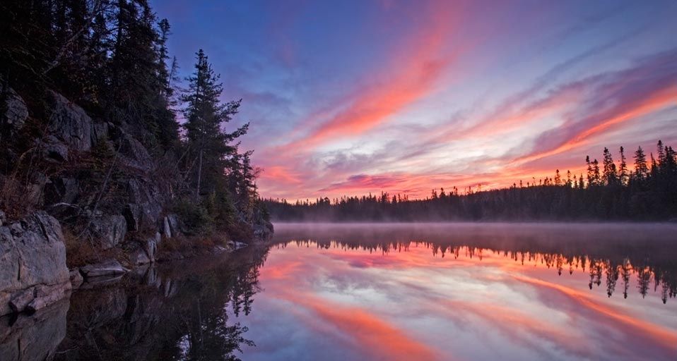Sunrise at a lake near Wawa, Ontario, Canada