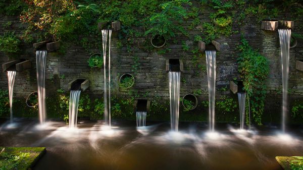 Fountains in the park Planten un Blomen, Hamburg, Germany