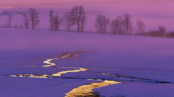 Sunset on a snowy field in Switzerland