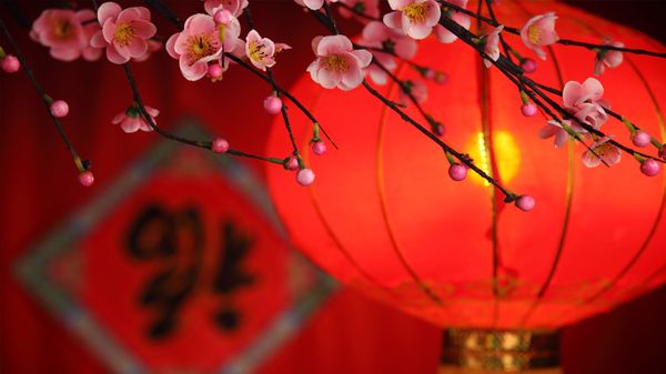 中国新年装饰，灯笼与福字