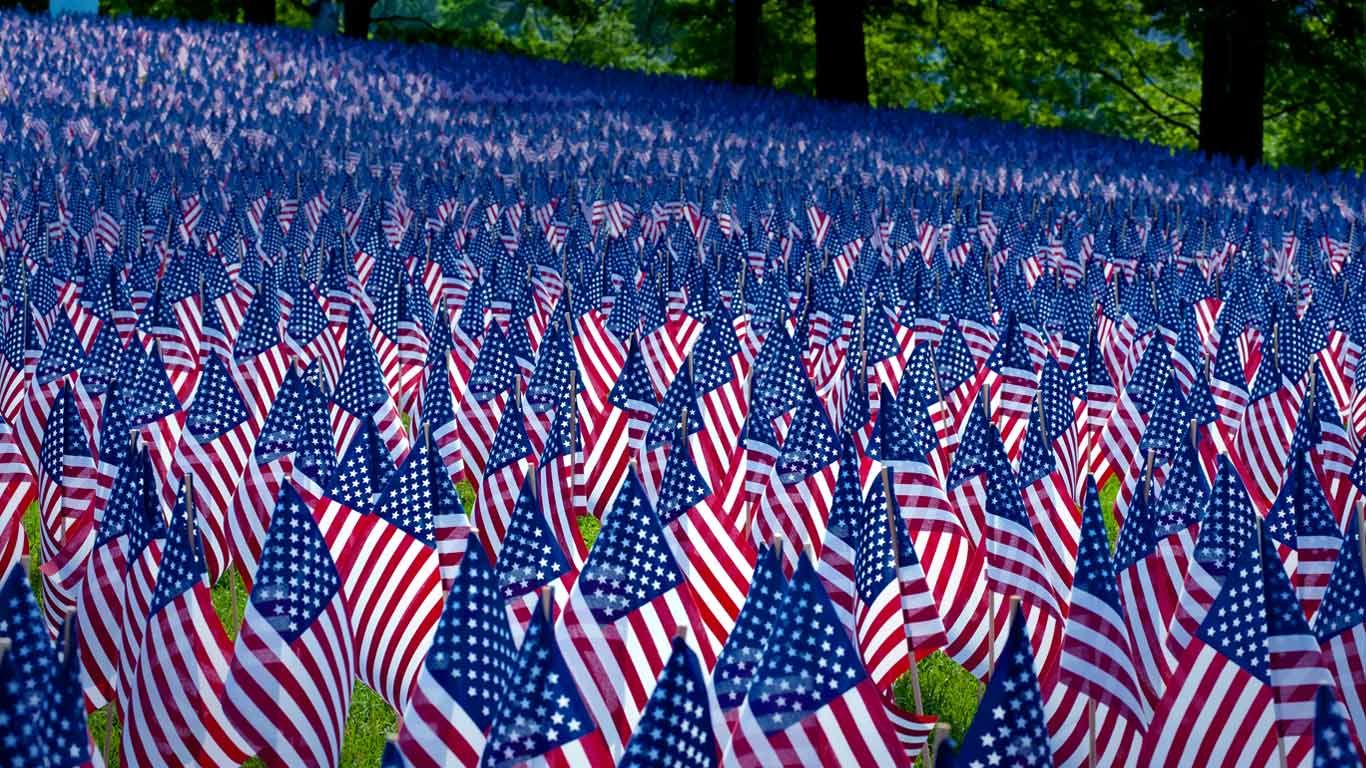 Field of flags displayed for Memorial Day, Boston, Massachusetts