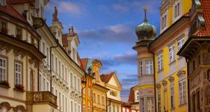 Buildings lining a street in Prague, Czech Republic (© Reed Kaestner/Corbis) &copy; (Bing New Zealand)