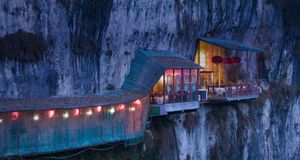 Restaurant near Sanyou Cave above the Chang Jiang river, Hubei , China -- Walter Bibikow/Corbis &copy; (Bing New Zealand)