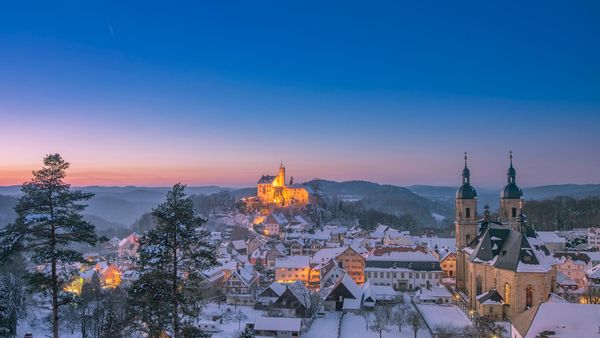 View over the village of Gößweinstein and Gössweinstein castle, Bavaria, Germany