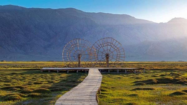 Water wheel in the Tashkurgan Grassland, Tashkurgan Tajik Autonomous County, Xinjiang, China
