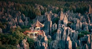 Observation deck overlooking the limestone karst of the Stone Forest in Kunming, China -- Kelly-Mooney Photography/Corbis &copy; (Bing New Zealand)