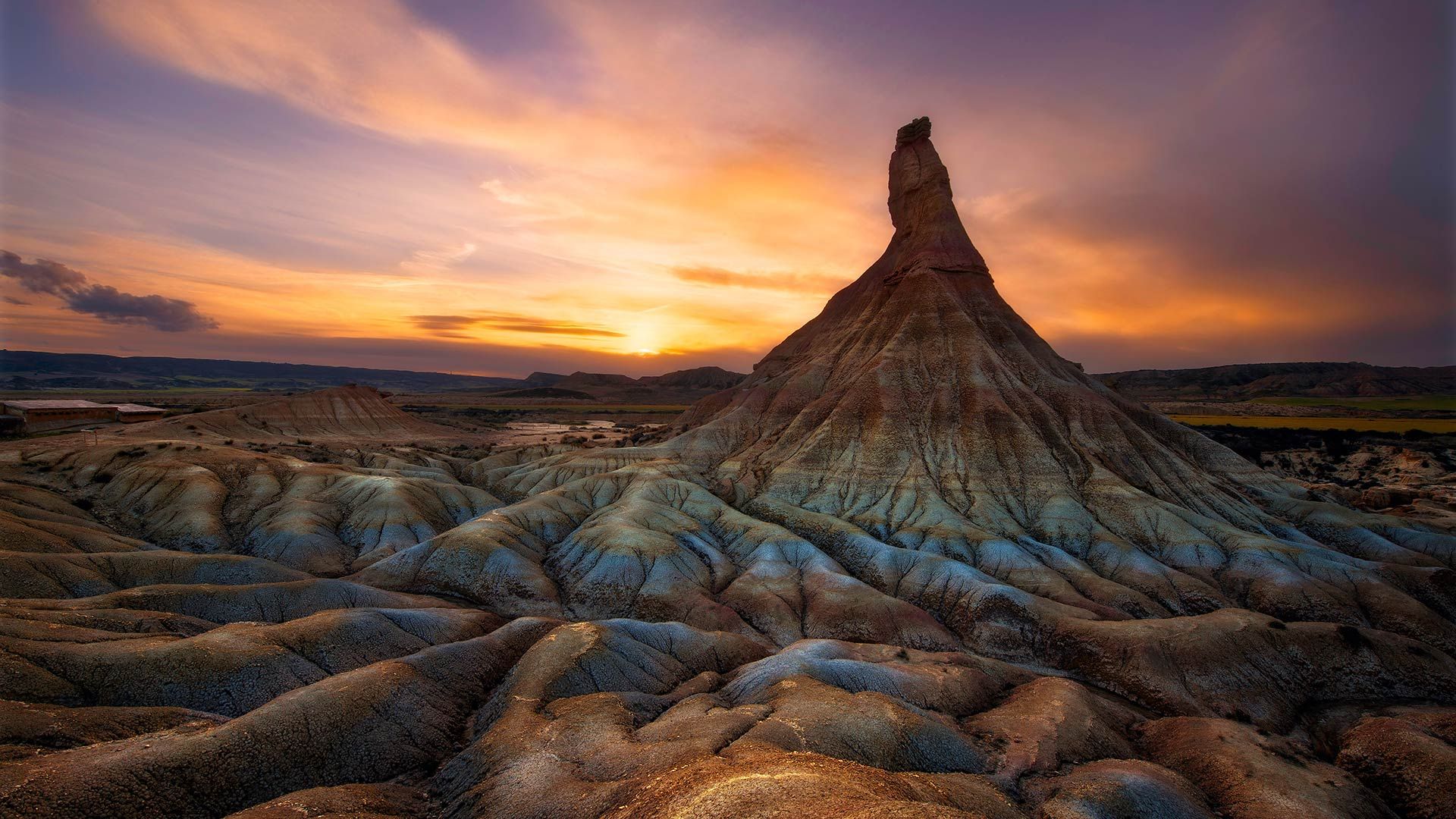 Colorful sunset over Castildetierra, in the Natural Park of Bardenas Reales, Navarre, Spain