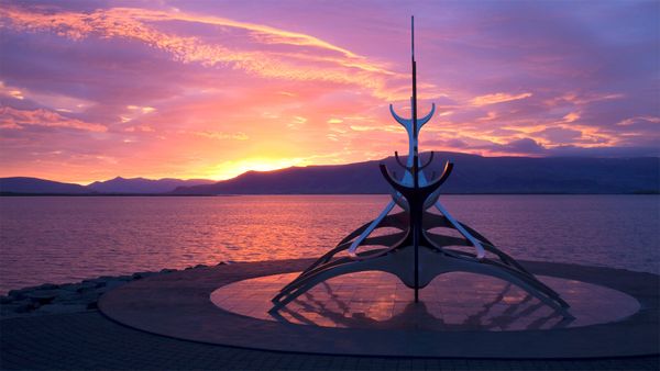 The Sun Voyager sculpture by Jón Gunnar Árnason in Reykjavik, Iceland