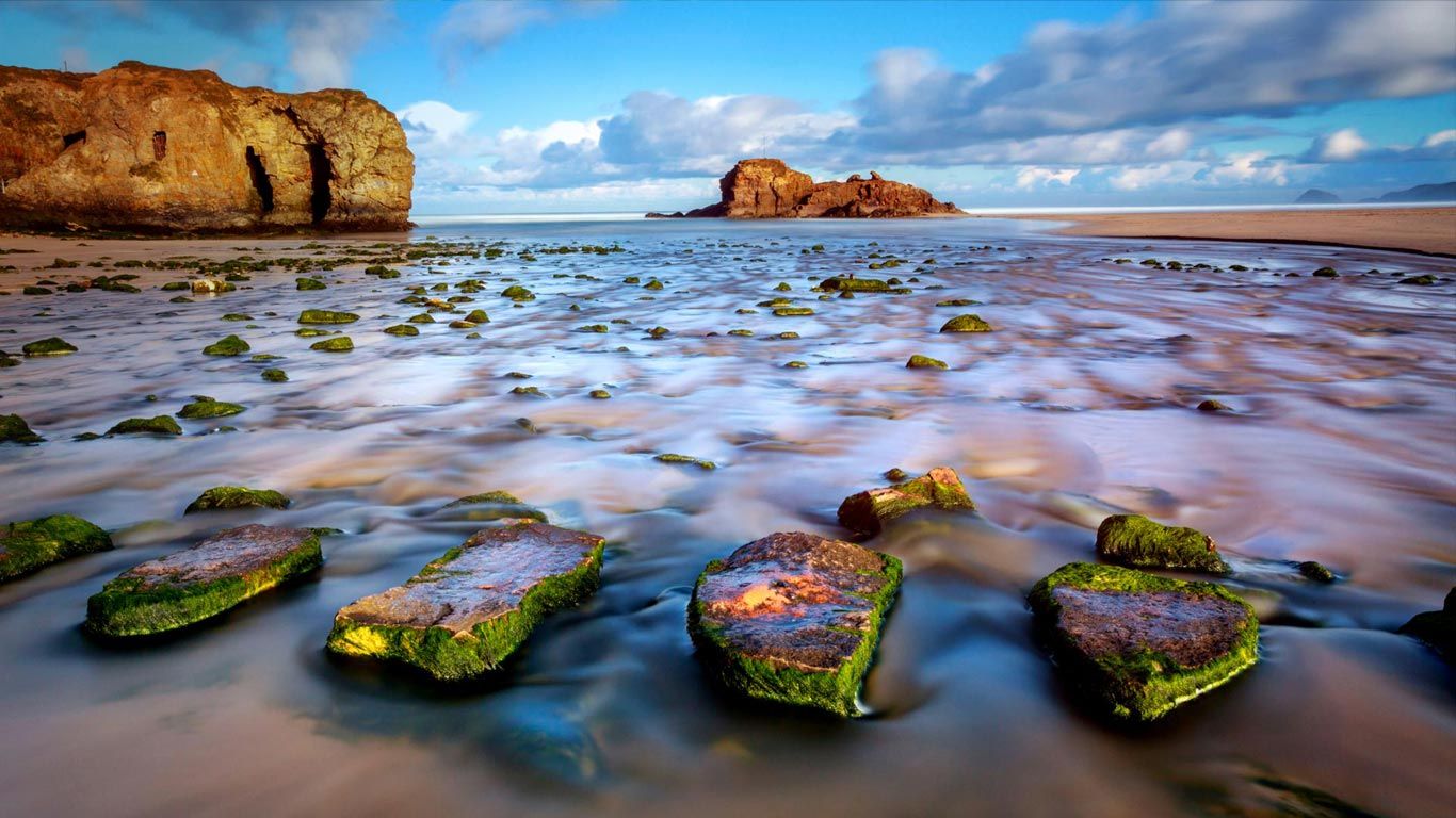 The stepping stones on Perranporth beach, Cornwall, England