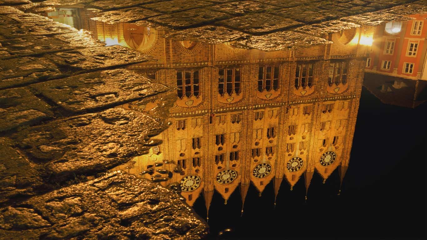 Reflection of City Hall, Stralsund, Germany