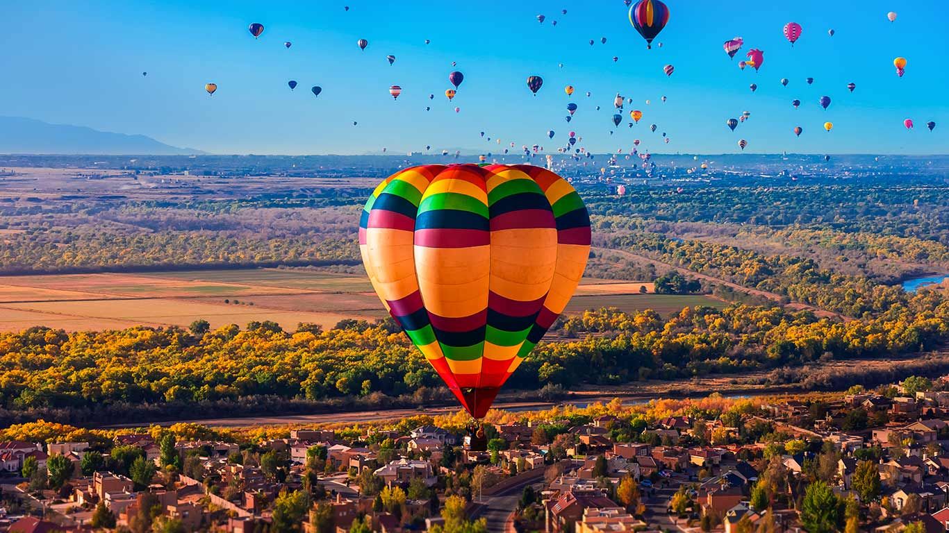Hot air balloons flying during the Albuquerque International Balloon Fiesta, New Mexico