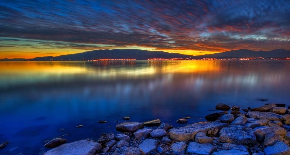 Great Salt Lake at dusk, Salt Lake, Utah