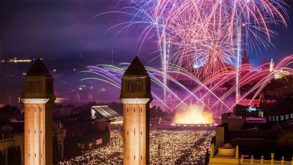 Fireworks during La Merce Festival in Barcelona, Spain