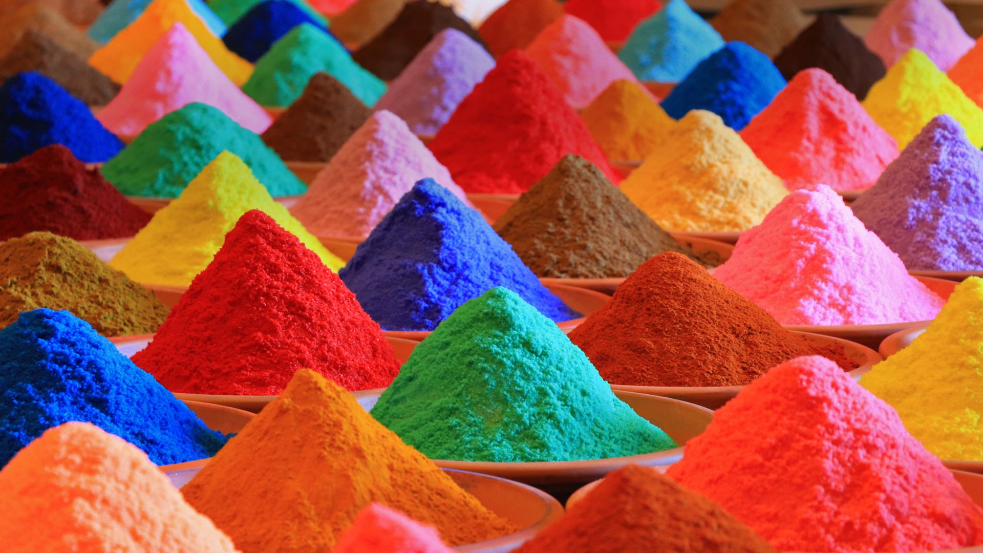 Colourful powders for sale during the festival of Holi
