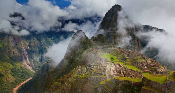Terraces of Machu Picchu, the great Inca city in the Andes of Peru