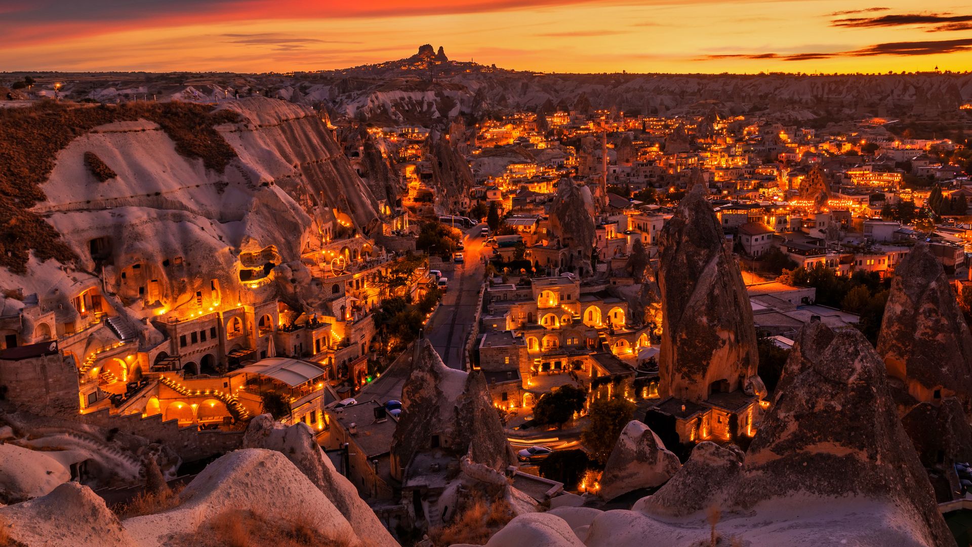 View of Göreme from an observation deck, Göreme National Park, Cappadocia, Turkey